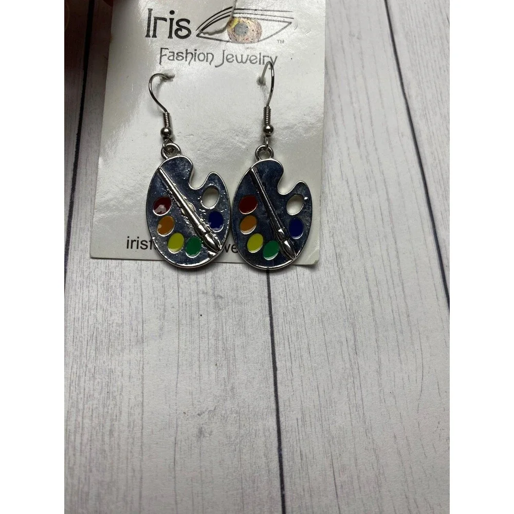 Iris Fashion Jewelry Paint Palette Earrings 2-Piece Colorful Art